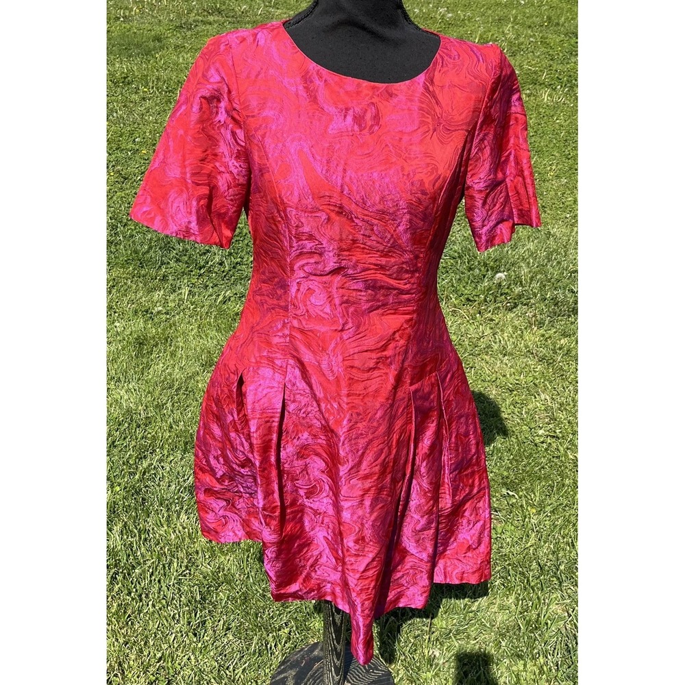 Bigio Collection Dress Womens 4 Red Fuchsia Metallic Jacquard Fit & Flare Short - Picture 4 of 16